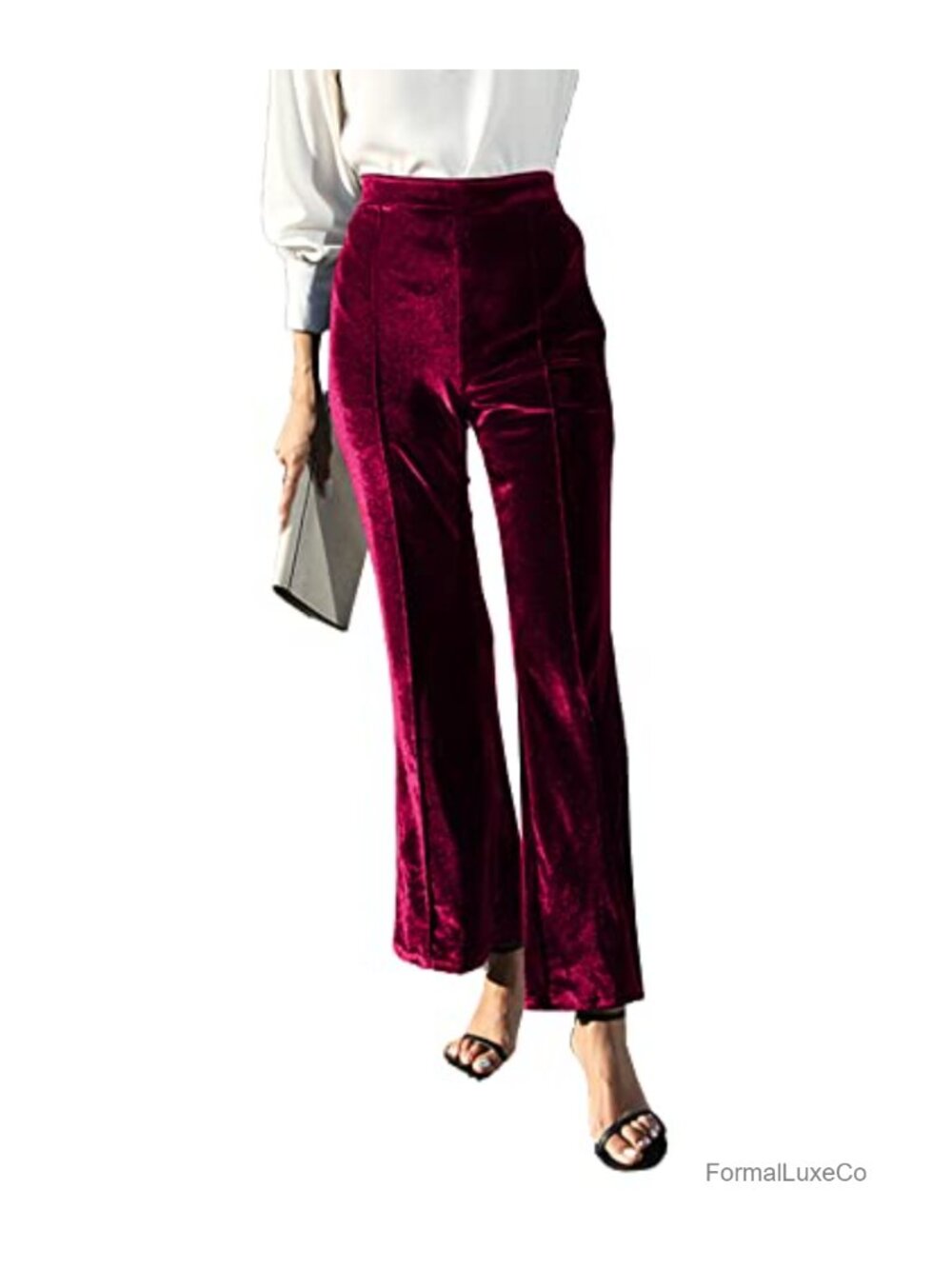 Women's Velvet Flare High Waist Work Pants Pull On Trousers